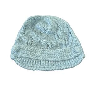 Coal Acrylic Hand Knitted Light Blue Beanie Hat with Cable Pattern Warm Cozy